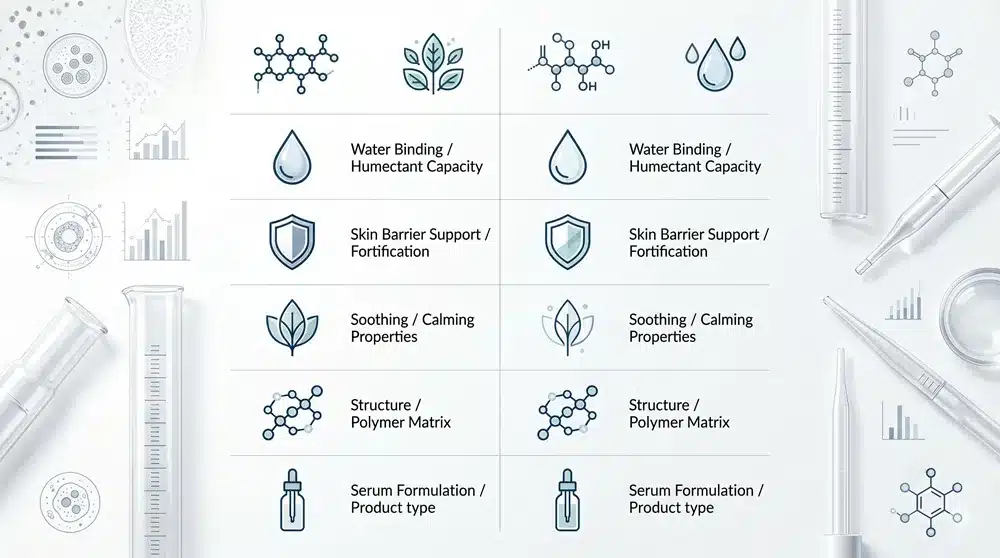 Beta glucan and hyaluronic acid comparison chart for skin benefits