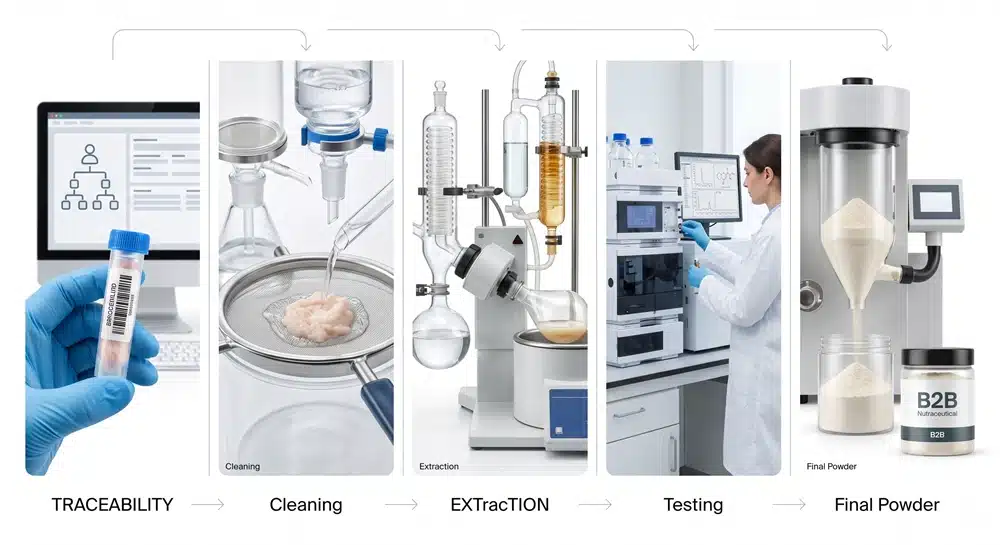 Sheep placenta powder, extract and hydrolyzed peptide processing flow