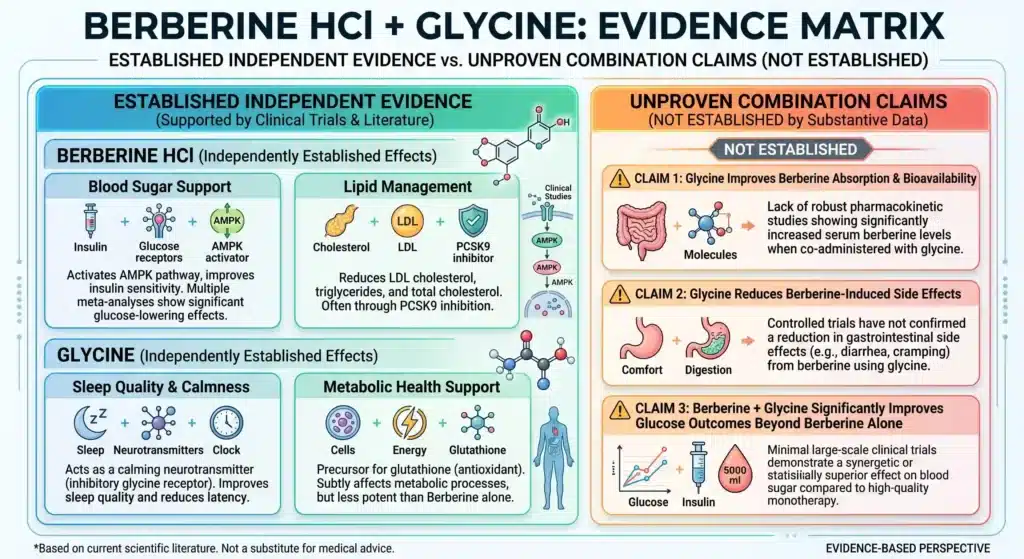 Berberine and glycine combination evidence and synergy matrix