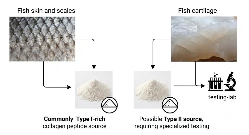 Fish skin and scales type I collagen compared with fish cartilage type II collagen