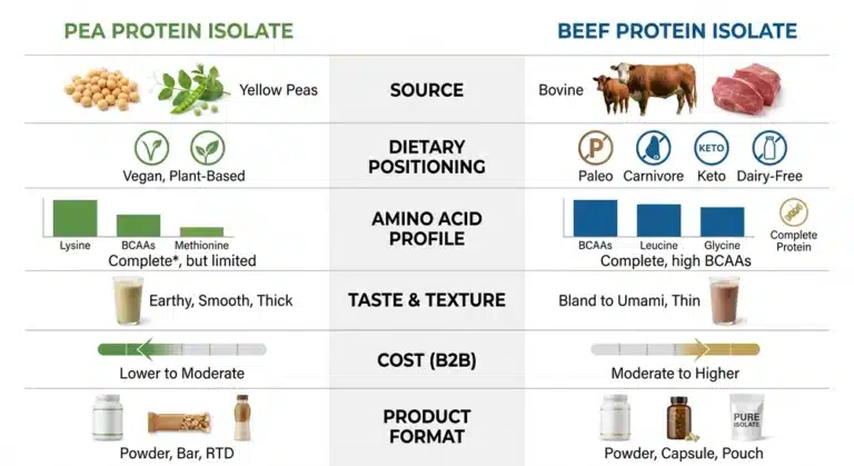 Pea protein vs beef protein isolate comparison chart