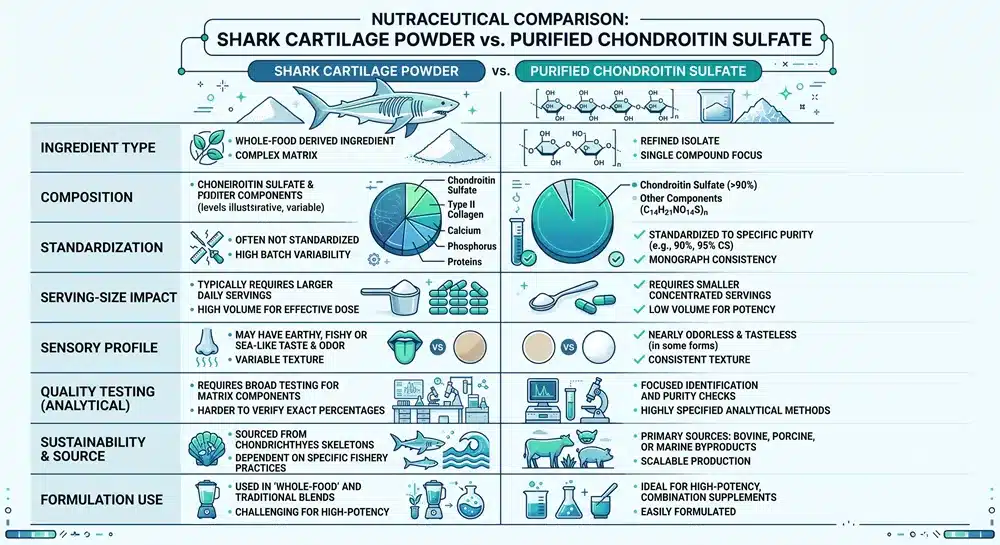 Shark cartilage powder vs chondroitin sulfate composition and quality comparison