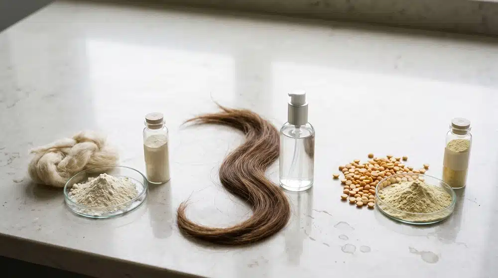 Hydrolyzed keratin and hydrolyzed pea protein comparison for hair formulations