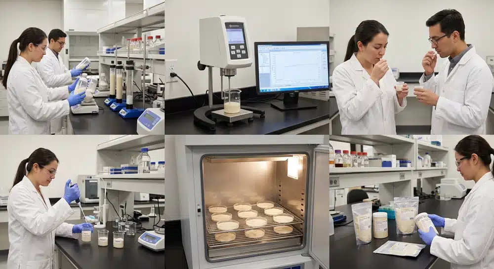 Brown rice protein sensory solubility and sedimentation testing process