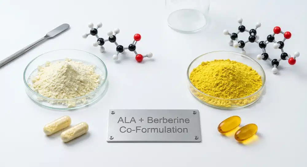 Alpha lipoic acid and berberine co-formulation for supplement manufacturing