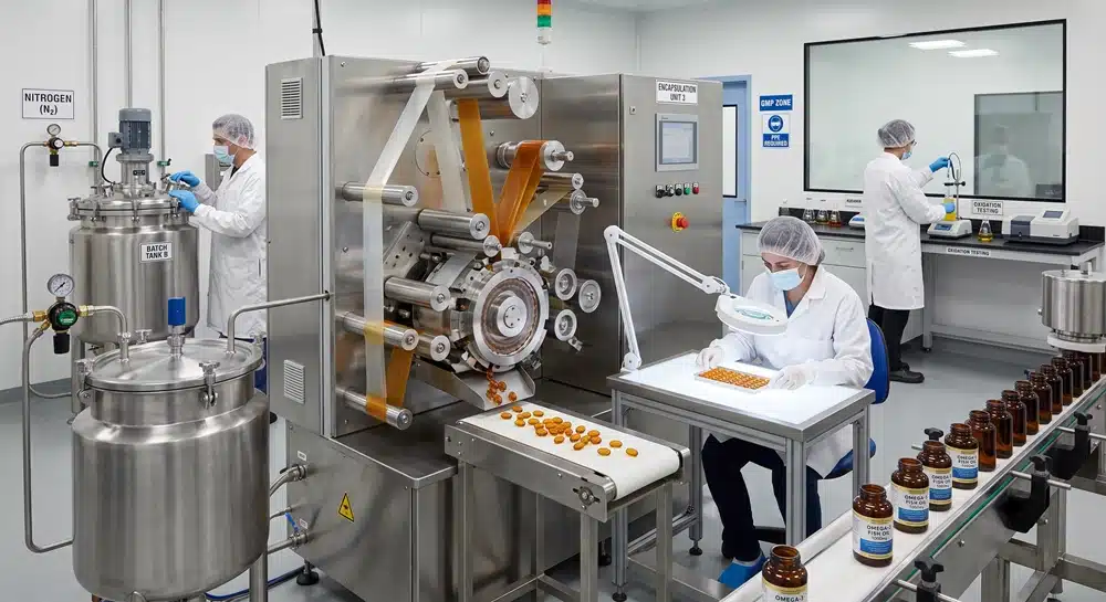 Borage and evening primrose oil softgel manufacturing with oxidation control