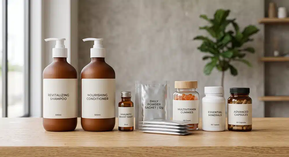 Oral vitamin B5 and topical panthenol product format examples