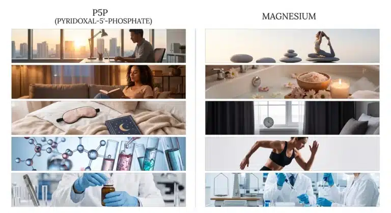 Tabla comparativa de los horarios de sueño con P5P y magnesio