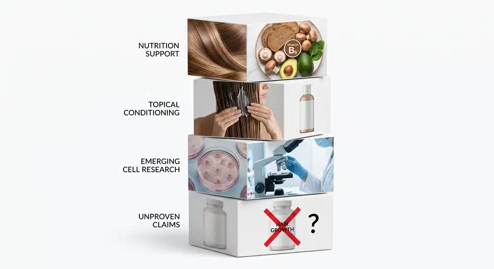 Evidence strength chart for vitamin B5 and hair wellness claims