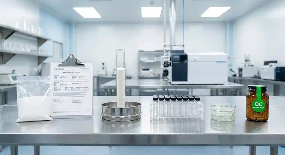 calcium-mineral-powder-qc-testing-workflow Calcium mineral powder QC testing workflow for dietary supplement manufacturing