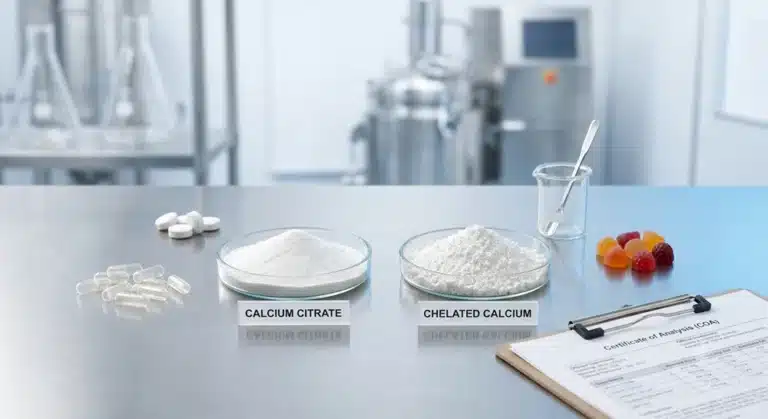 Chelated calcium vs calcium citrate B2B supplement formulation comparison