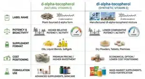 Natural vs synthetic vitamin E comparison chart for supplement formulation