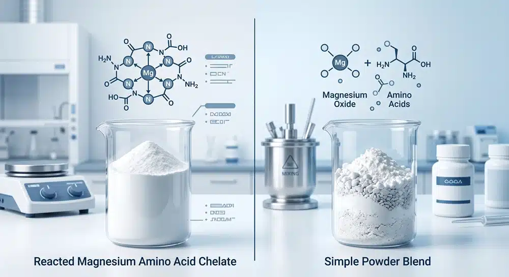 true-chelated-magnesium-vs-blended-magnesium. True chelated magnesium compared with simple magnesium oxide and amino acid blend