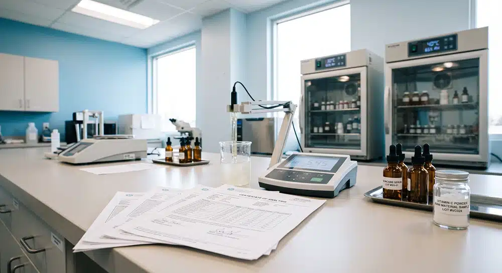 Quality testing for vitamin C and azelaic acid formulas