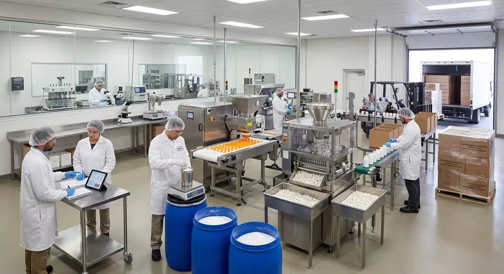 Custom private label supplement formulation, testing, packaging and delivery process