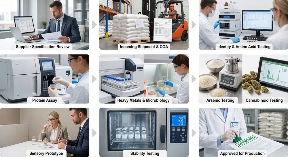 Rice and hemp protein COA and quality testing workflow for supplement brands