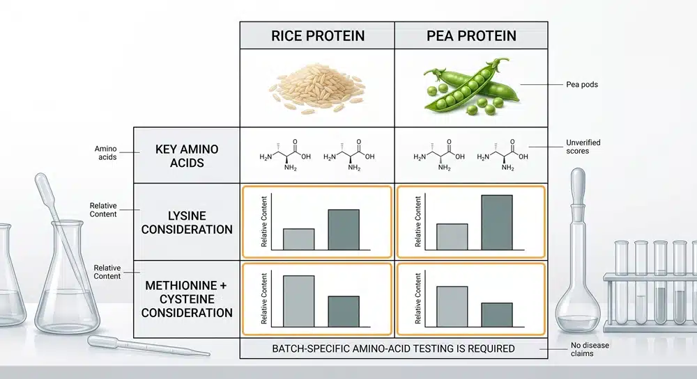 Rice and pea protein amino acid matrix showing lysine and sulfur amino acid considerations
