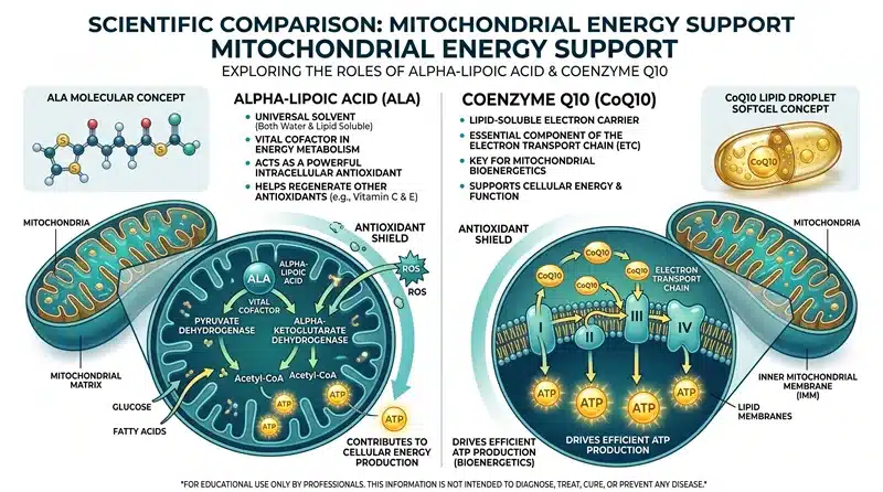 Alpha-lipoic acid vs CoQ10 mitochondrial energy comparison