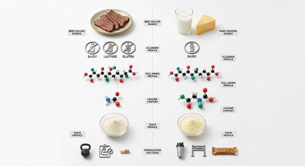 Beef protein isolate vs whey protein comparison chart