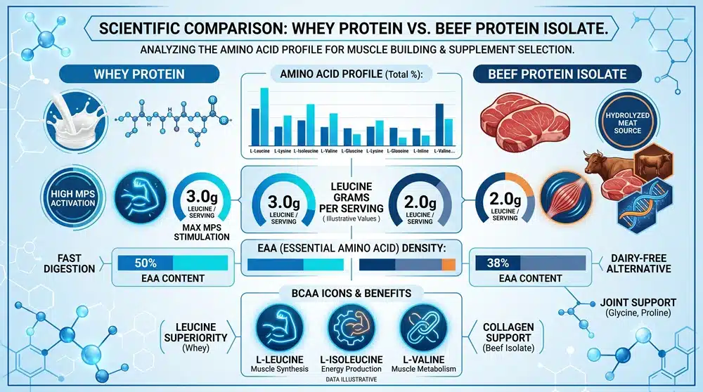 leucine-eaa-profile-beef-vs-whey Leucine and essential amino acid comparison between whey protein and beef protein isolate