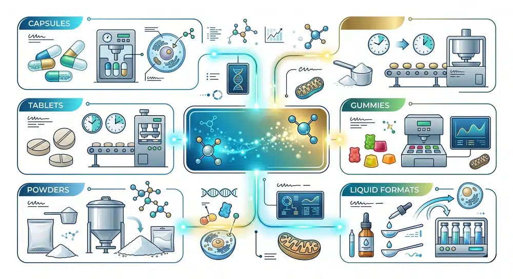 nmn-nmnh-dosage-form-feasibility NMN and NMNH dosage form feasibility for capsules tablets gummies and powders