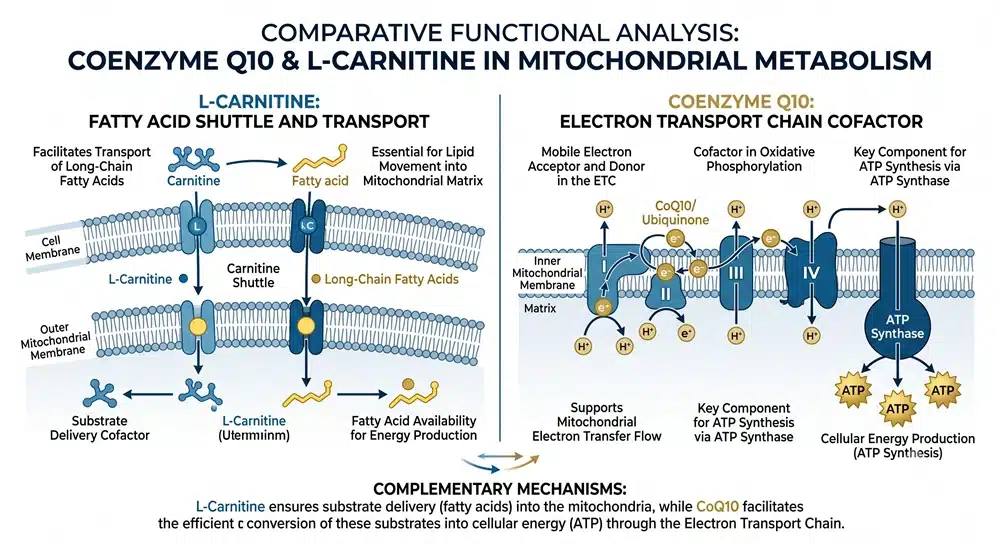 coq10-l-carnitine-mitochondrial-energy-comparison CoQ10 and L-Carnitine mitochondrial energy comparison for supplement formulation