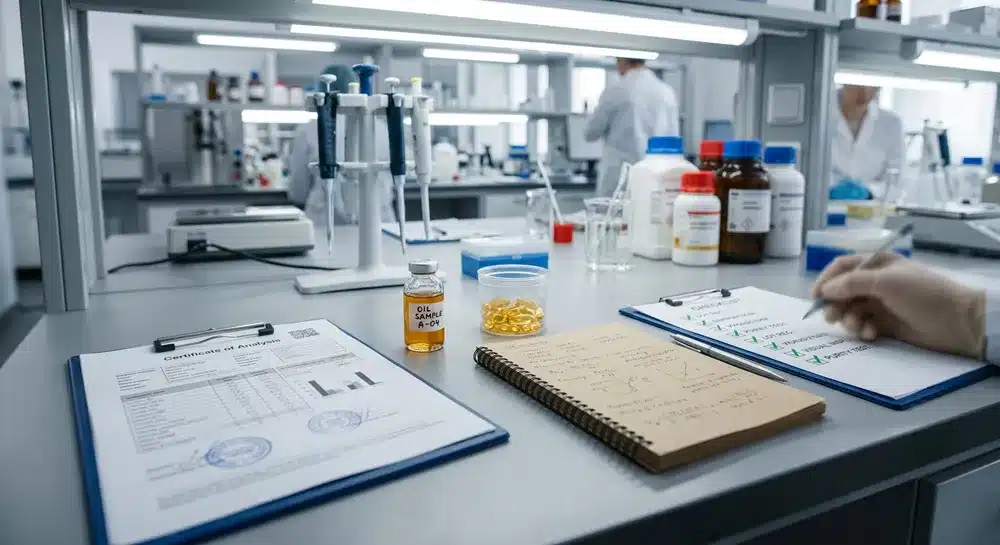 Test de qualité de l'huile de poisson COA pour l'oxydation de l'EPA et du DHA et les contaminants