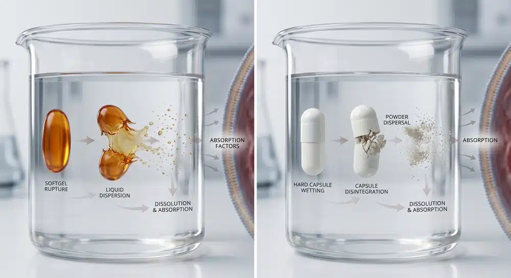 softgels-vs-capsules-disintegration-absorption Softgels vs capsules absorption and disintegration pathway