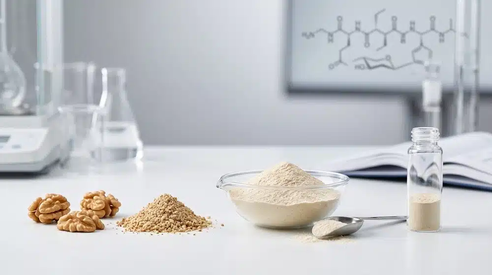 Walnut peptide powder ingredient with walnut protein hydrolysate and supplement formulation context