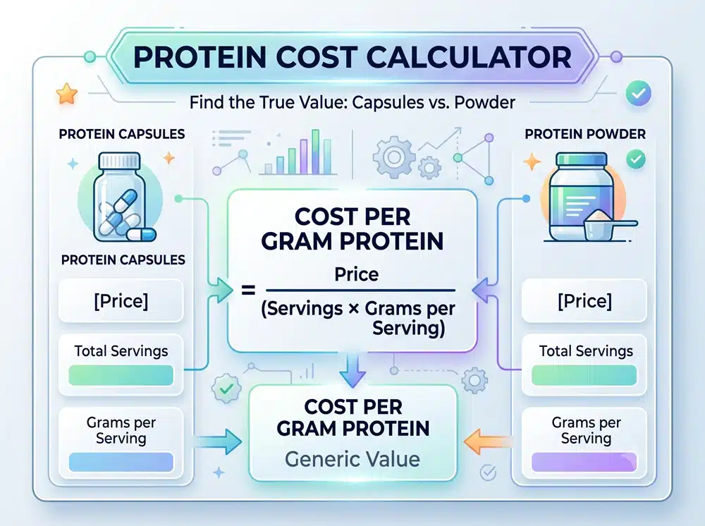 cost-per-gram-protein-calculator Cost per gram protein calculator for capsules and powder supplements