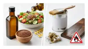 Linseed oil vs flaxseed oil comparison: food-grade flaxseed oil for omega-3 supplements and industrial linseed oil for wood finishing