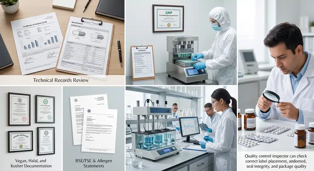 Capsule supplier quality checklist for COA GMP and certification review