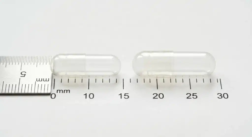 Size 0 vs Size 00 capsule comparison with ruler