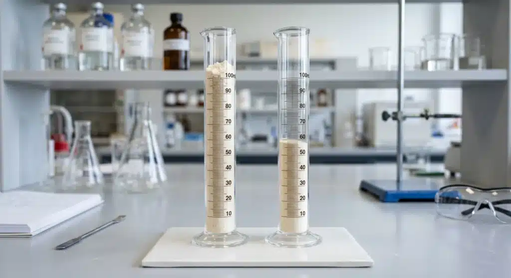 Tapped density test for capsule filling powder in graduated cylinders