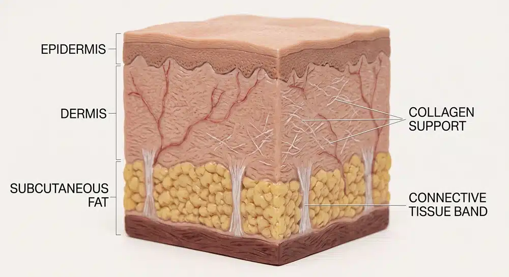 Cellulite skin structure connective tissue and collagen diagram