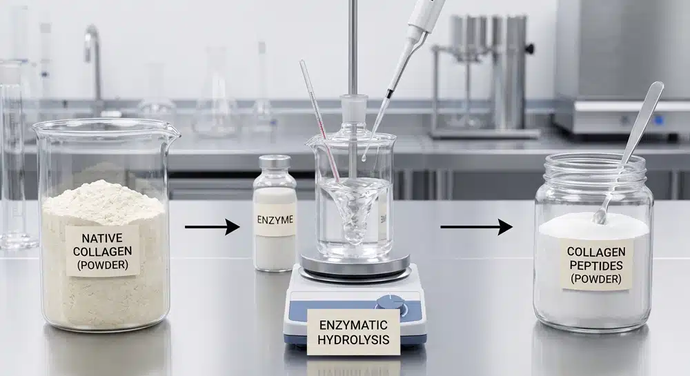Proceso de hidrólisis del colágeno para obtener péptidos de colágeno