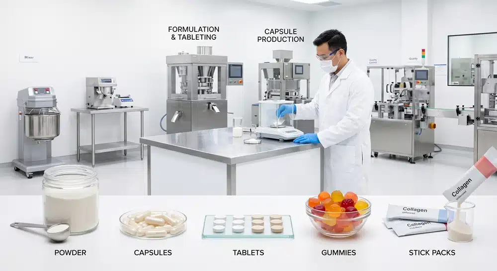 Aplicaciones de las formulaciones de péptidos de colágeno para polvos, cápsulas y gominolas