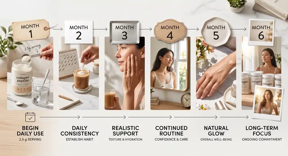 Collagen peptides cellulite 3 to 6 month daily use timeline