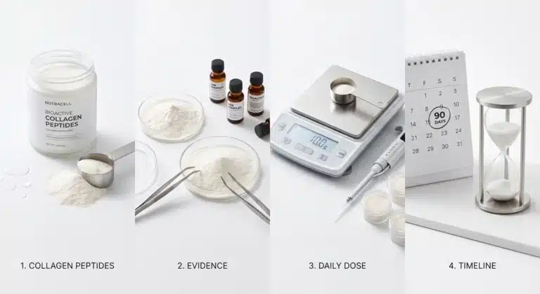 Collagen peptides for cellulite evidence dosage and timeline infographic