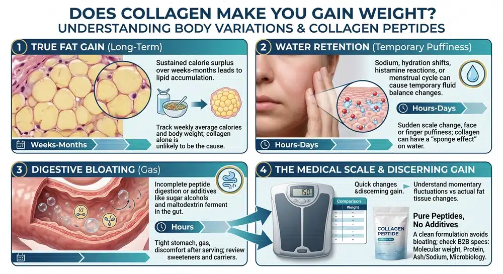 Collagen peptides weight gain vs bloating and water retention comparison