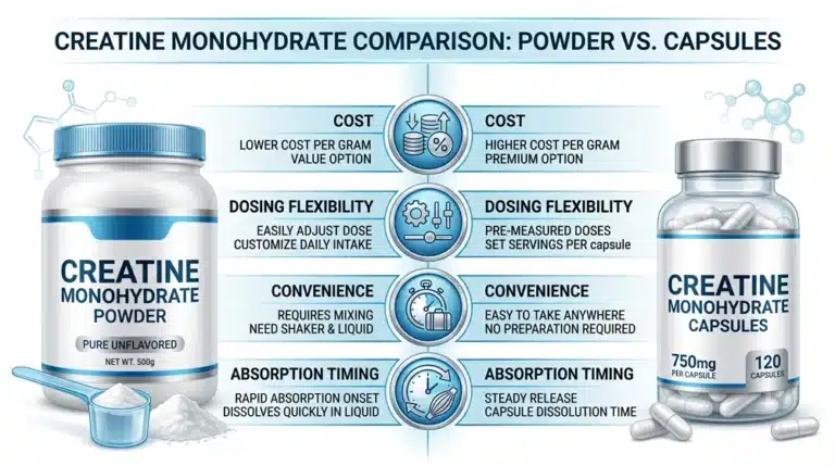 Creatine powder vs capsules comparison for cost dose convenience and absorption