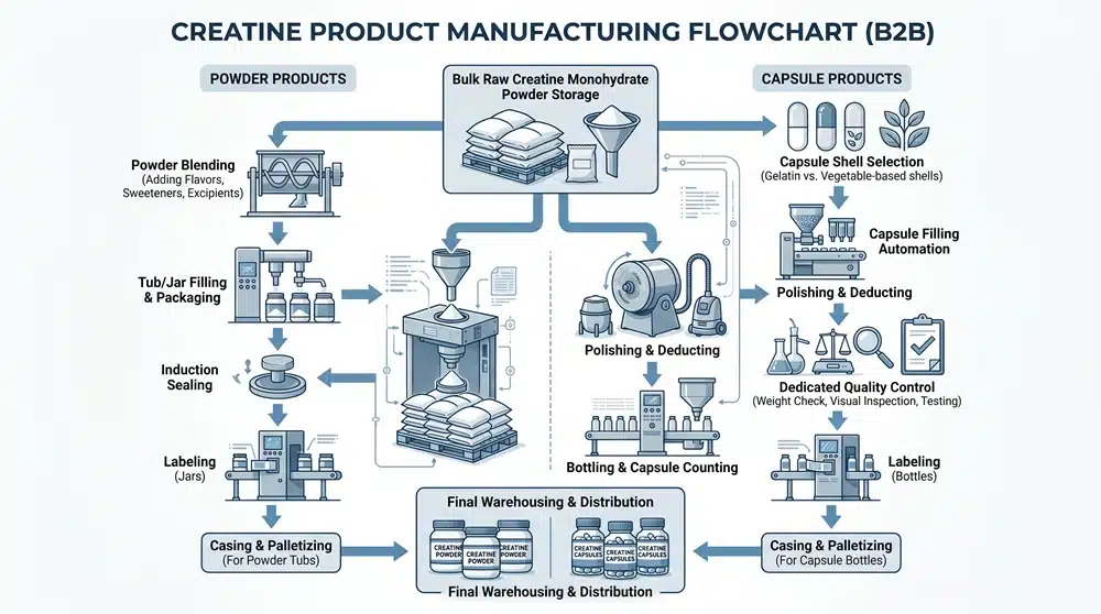 creatine-supplement-manufacturing-flowchart Creatine powder and capsule supplement manufacturing flowchart