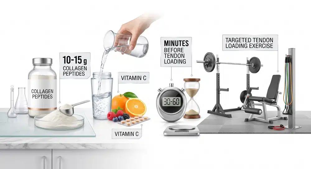 Collagen peptides for tendons dosage and timing protocol