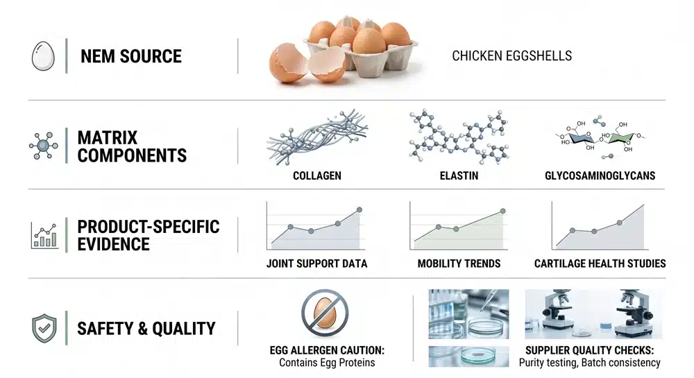 Natural eggshell membrane composition, evidence, safety and quality overview