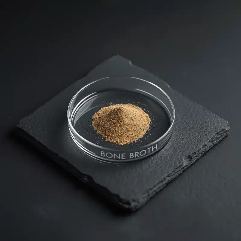 Chicken bone broth protein powder in a glass dish
