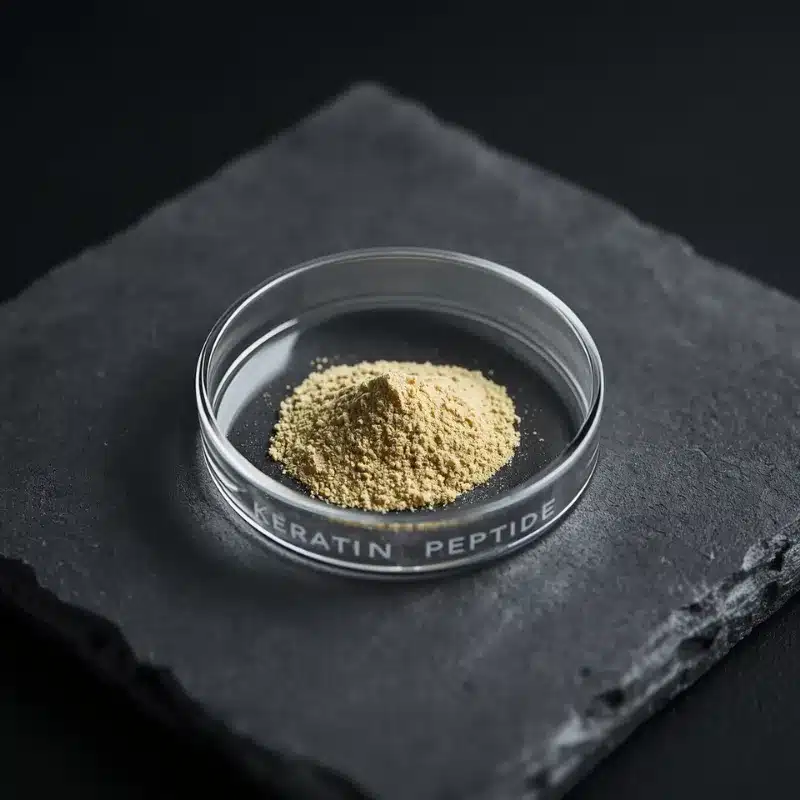 盛放在玻璃盤中的水解角蛋白胜肽粉
