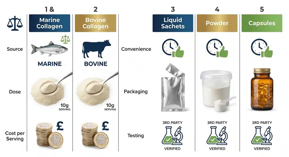 Best collagen supplements UK comparison by format source dose and testing