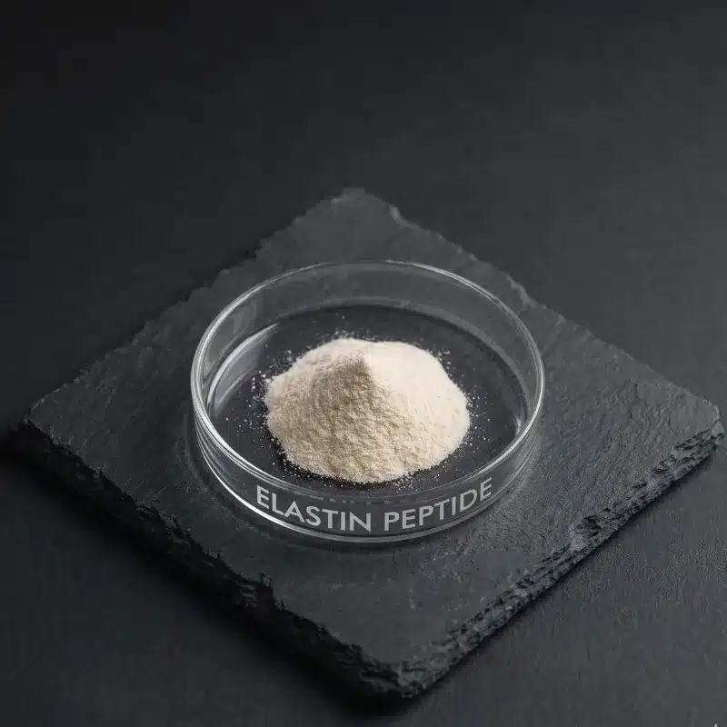 Bonito elastin peptide powder in a glass dish