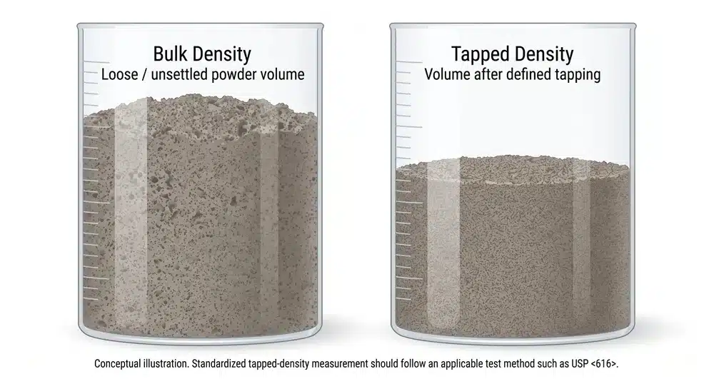 Bulk density versus tapped density of powder used for capsule formulation