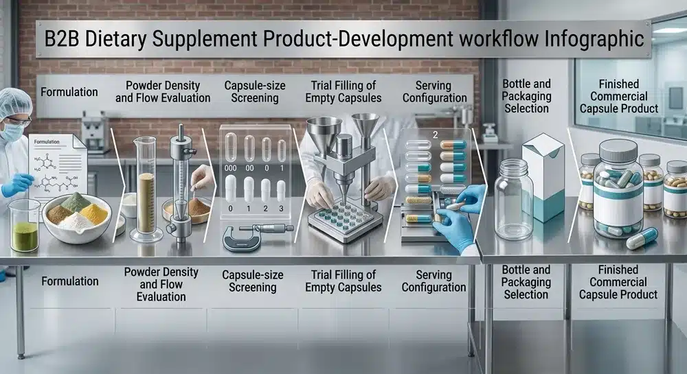 Commercial capsule supplement development process from formulation to production